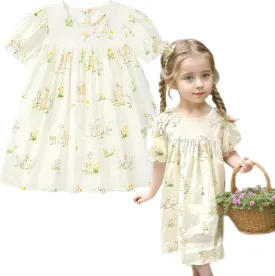 Simplee kids Baby Girls Casual Dress Toddler Smocking Dress Floral Print Sundress for Spring Summer 1-6 Years