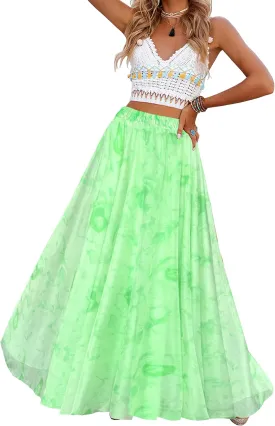 Sinono Womens Long Chiffon Bohemian Skirt Gypsy Dress Maxi Boho Beach Skirt