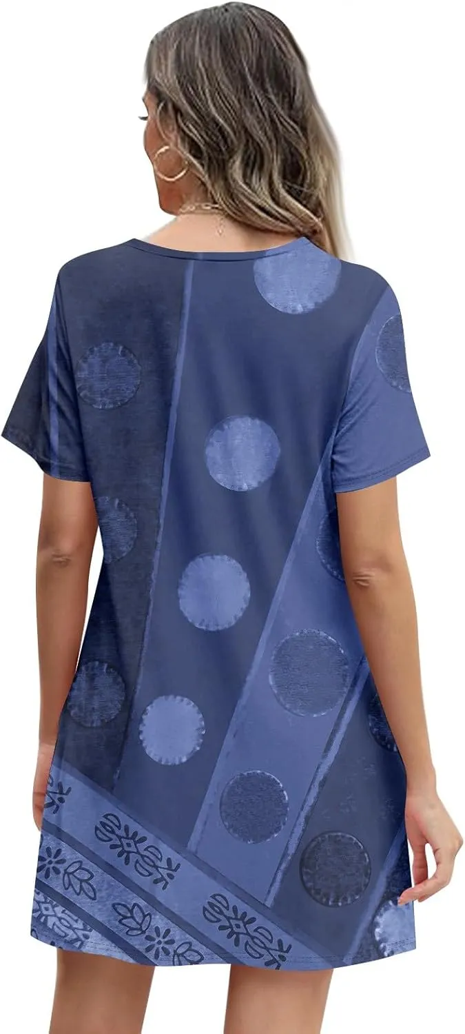 Summer Beach Vacation Clothes Spring Dresses for Women 2025 Short Sleeve Boho Printed Loose T Shirt Dress