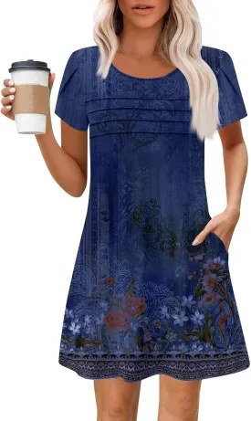 Summer Beach Vacation Clothes Spring Dresses for Women 2025 Short Sleeve Boho Printed Loose T Shirt Dress
