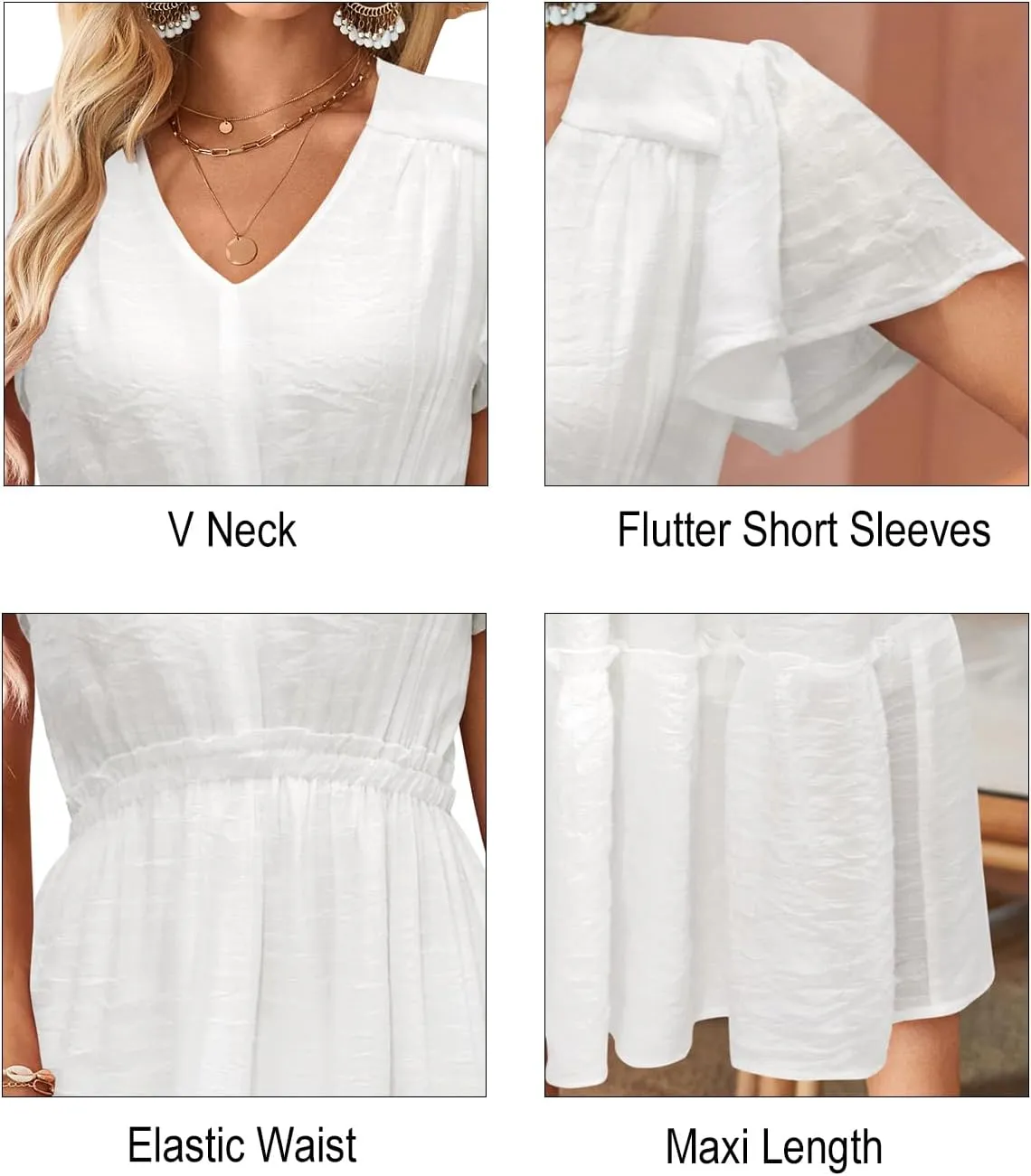VOTEPRETTY Women's 2025 Summer Boho Maxi Dresses Flutter Short Sleeve V Neck Casual Beach Wedding Guest Vacation Long Dress