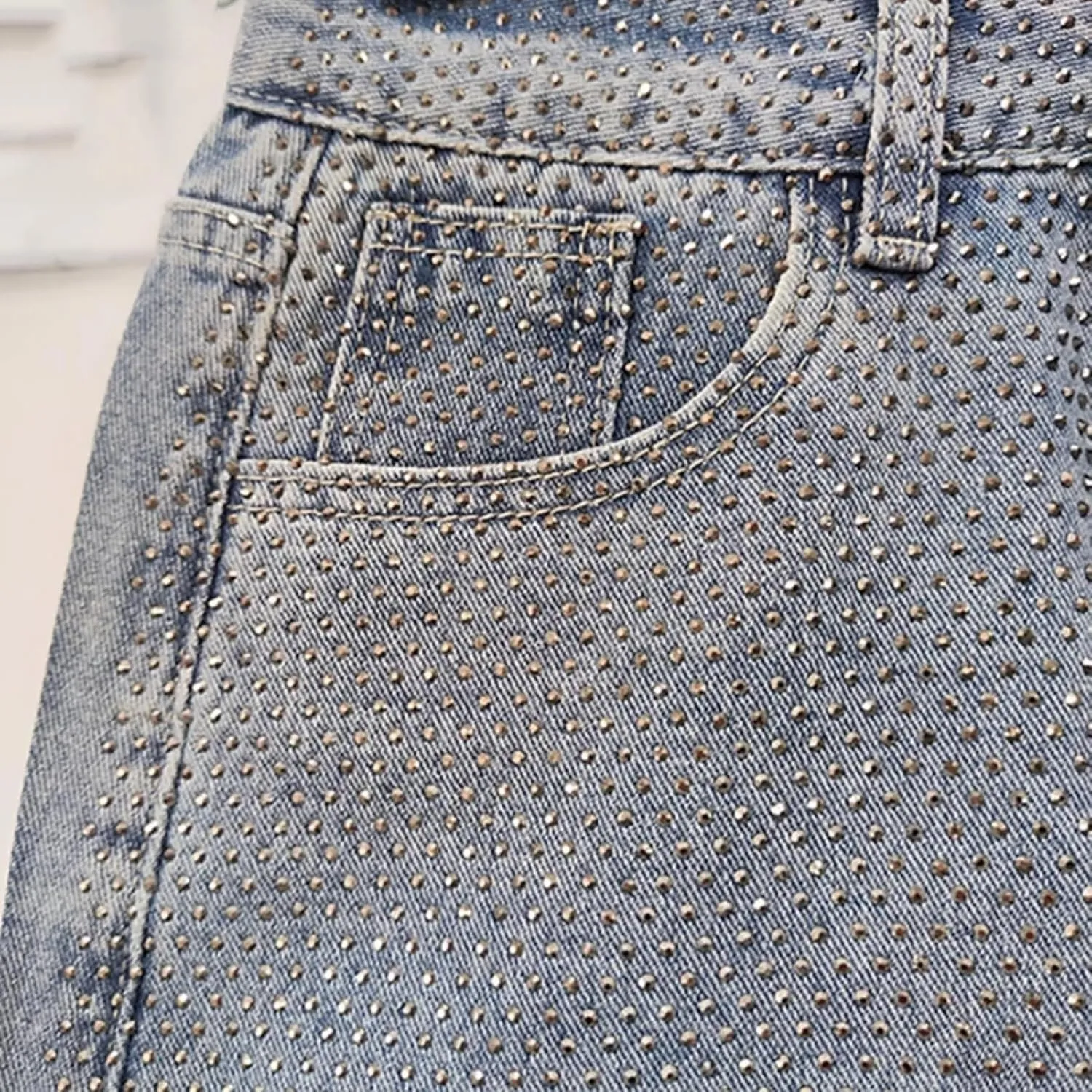 Women Denim Skirt Full Diamond Slim High Waist A-line Wrap Hip Mini Skirts Summer