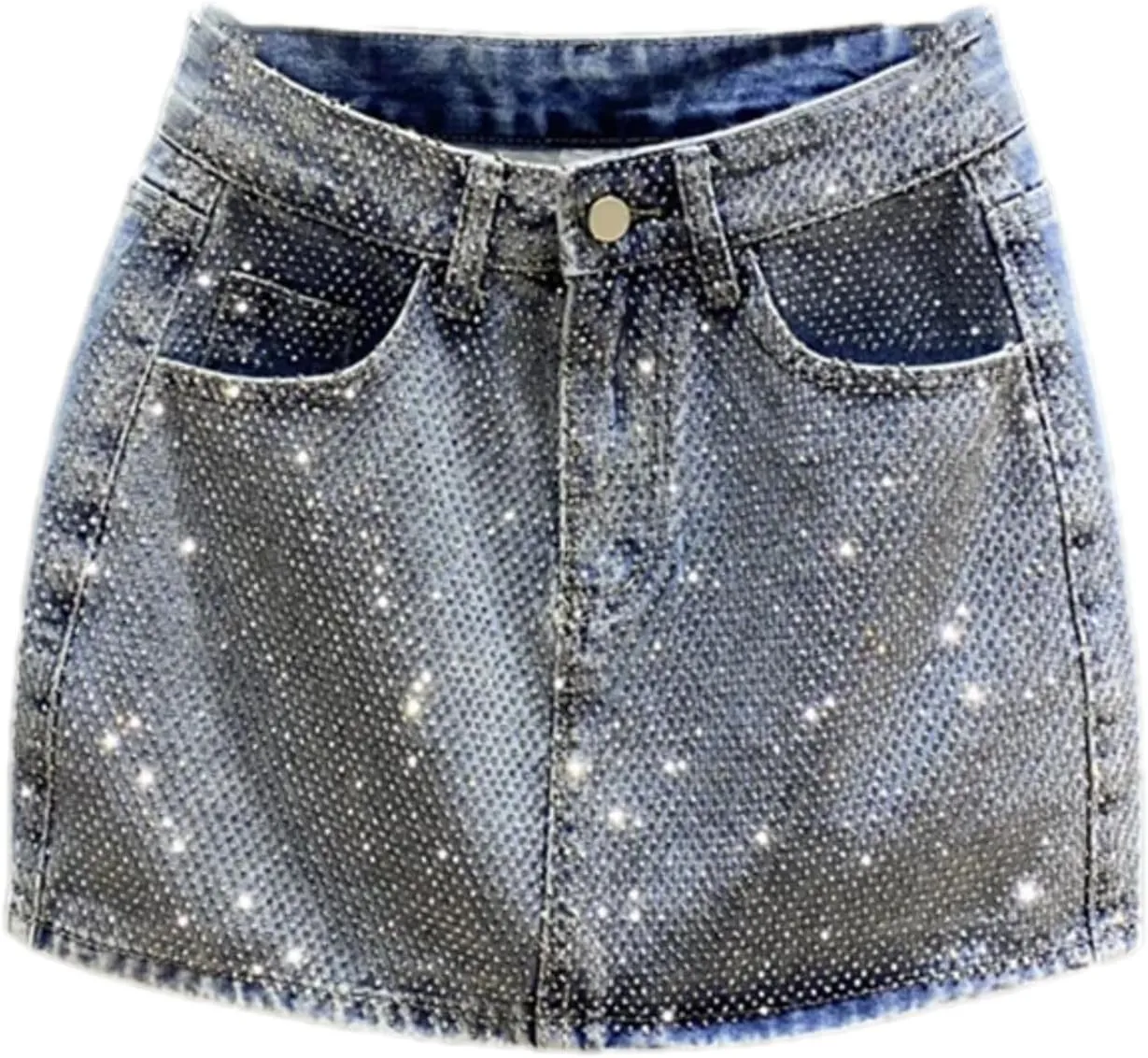 Women Denim Skirt Full Diamond Slim High Waist A-line Wrap Hip Mini Skirts Summer