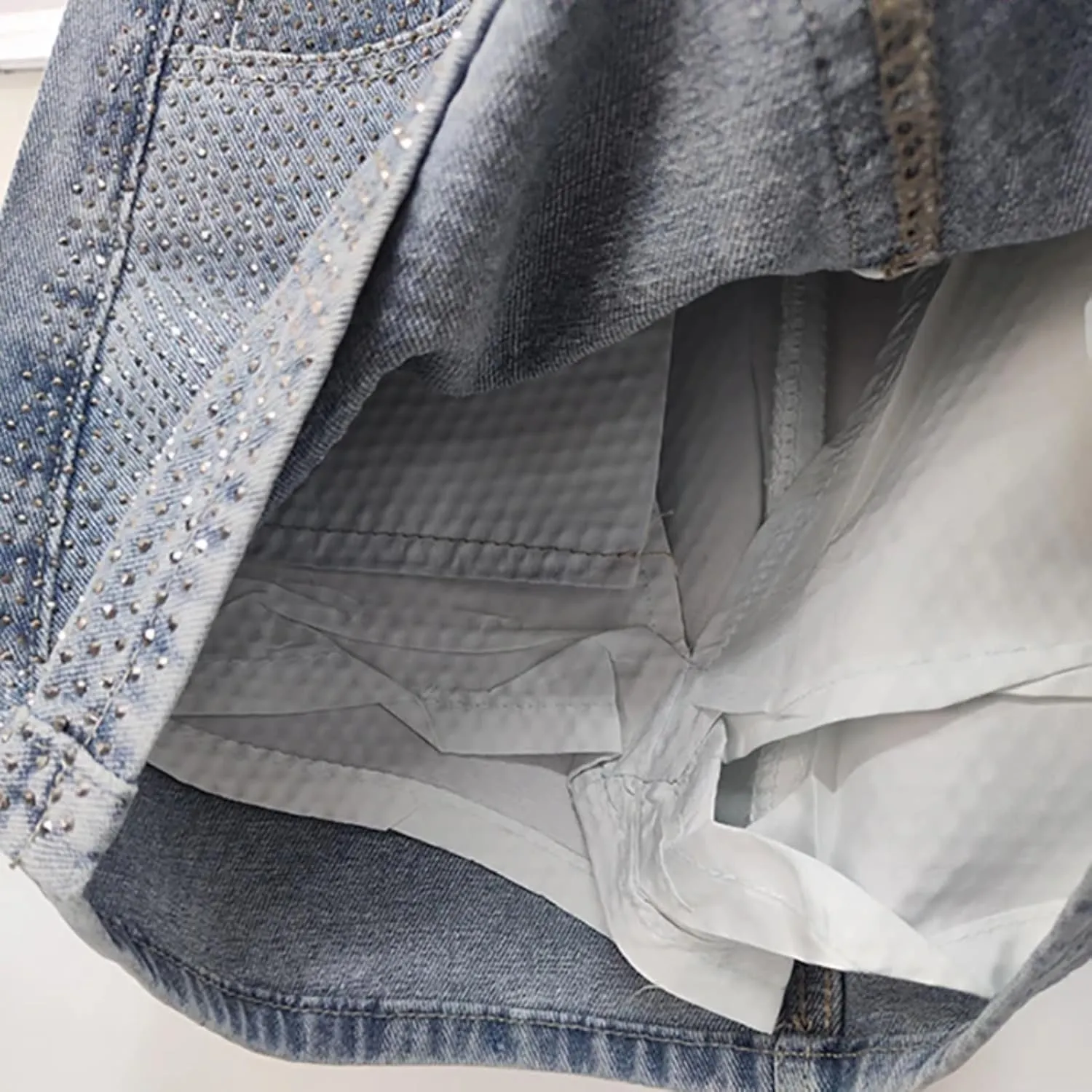 Women Denim Skirt Full Diamond Slim High Waist A-line Wrap Hip Mini Skirts Summer