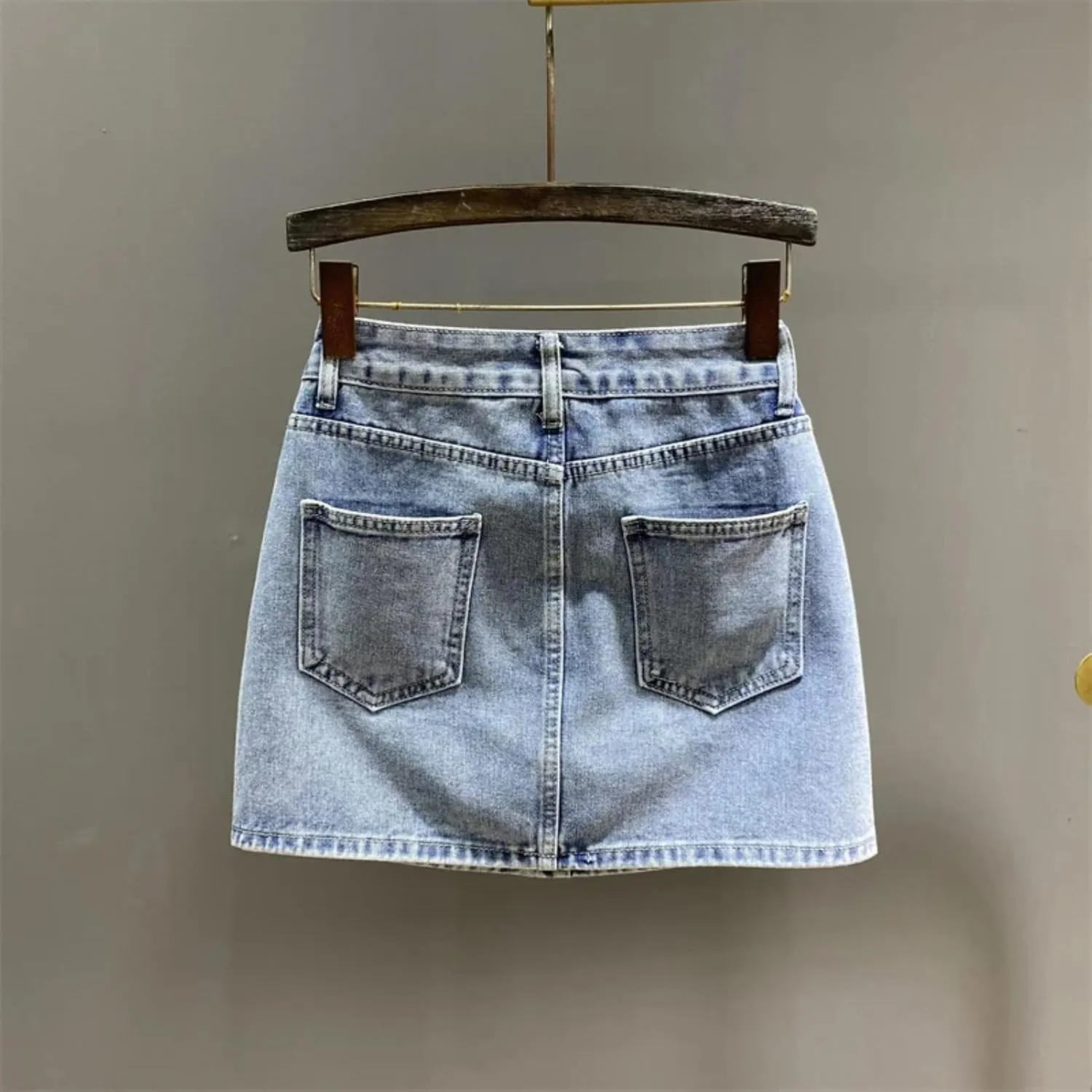 Women Denim Skirt Full Diamond Slim High Waist A-line Wrap Hip Mini Skirts Summer