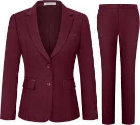 Women's 2 Piece Suit Lady 2 Button Business Work Office Slim Fit Blazer Jacket Pants Set