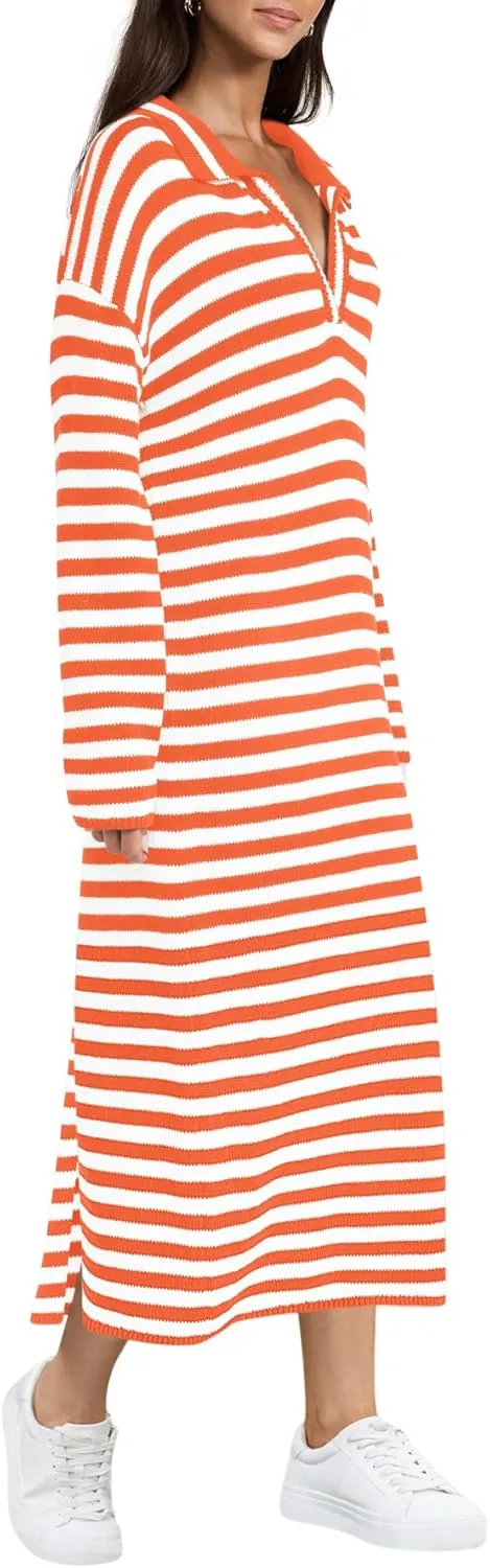 Yousify Sweater Dress for Women Long Sleeve Striped Color Block V Neck Casual Fall Dresses XS-XL