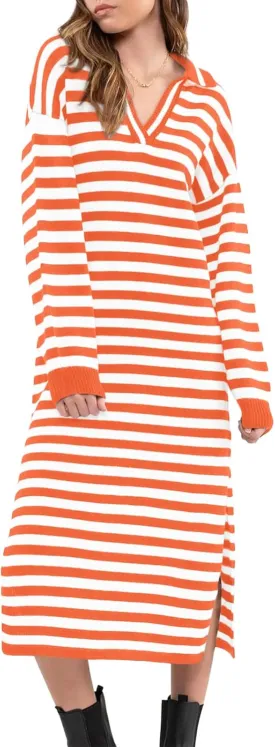 Yousify Sweater Dress for Women Long Sleeve Striped Color Block V Neck Casual Fall Dresses XS-XL