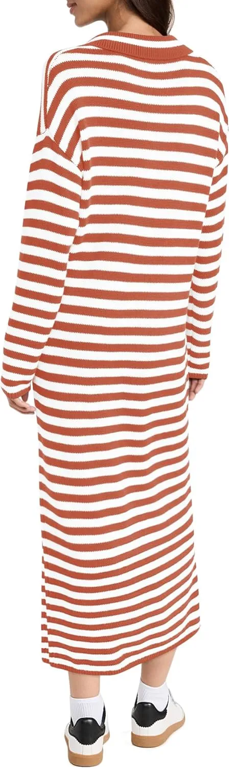 Yousify Sweater Dress for Women Long Sleeve Striped Color Block V Neck Casual Fall Dresses XS-XL