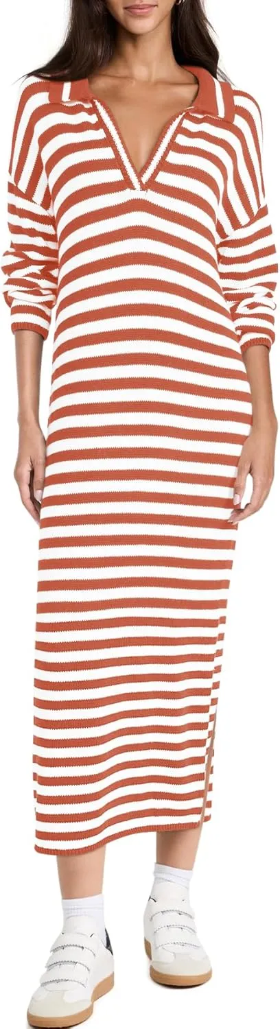 Yousify Sweater Dress for Women Long Sleeve Striped Color Block V Neck Casual Fall Dresses XS-XL
